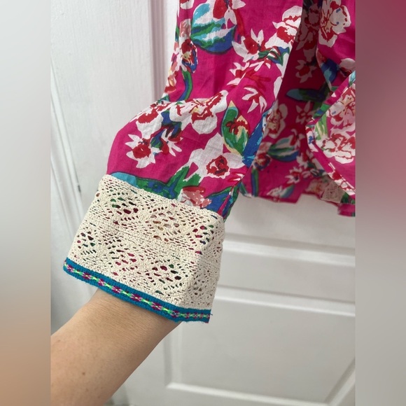 Revolve Pitusa Collared Tie Shirt Size in Fuchsia Floral Print (Size III-L) - Picture 9 of 14